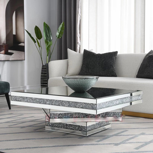 Factory Wholesale Silver Glass Top Crushed Diamond Mirrored Coffee <strong>Table</strong> - Product Image 2