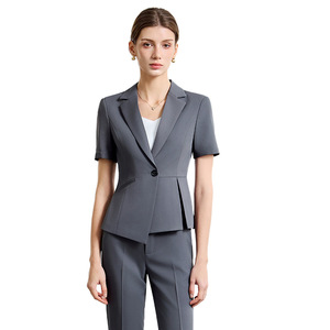 Women's Professional Navy Short Sleeve Suit Summer Thin Style Hotel Uniform Formal Wear Polyester Cotton Blend - Product Image 5