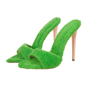 <span class=keywords><strong>Mules</strong></span> à talons hauts en fourrure pour femmes, talons aiguilles ouverts en peluche pour les soirées et les sorties nocturnes - Product Image 4