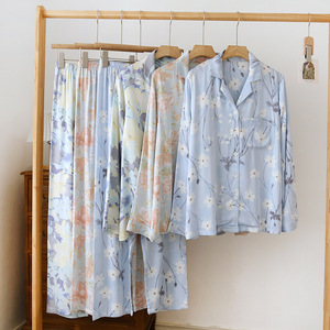 Pijamas Personalizados Conjunto de Pijamas de Mujer Algodón Gongsatin Alta Gama Flor Grande Muebles PARA EL Hogar Pantalones de Manga Larga Fabricantes - Product Image 5