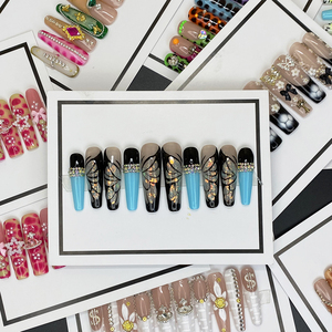 Diseño de salón Y2K estilo francés <span class=keywords><strong>uñas</strong></span> postizas arte Artificial completamente decorado lujo acrílico hecho a mano Prensa en <span class=keywords><strong>uñas</strong></span> con herramientas de pegamento - Product Image 2