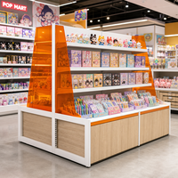 Comptoir de présentation pour magasin avec dossier et étagères réglables, en métal robuste imitation bois, pour bijoux, papeterie, et magasins de proximité