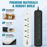 Multiprise universelle 4 ports avec ports USB Type-C PD, longueur de câble réglable, pour usage en grenier