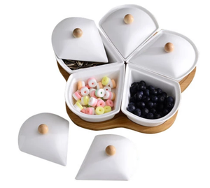 2026 Offre Spéciale cuisine plats froids Articles cinq ensemble fleur <span class=keywords><strong>de</strong></span> prunier couverture en porcelaine assortie originalité faire compote bambou Snack plat - Product Image 3