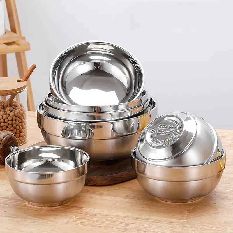 Premium 304 Stainless Steel Bowl Set Double-walled Insulated Metal Small Kitchen Salad Soup Bowls