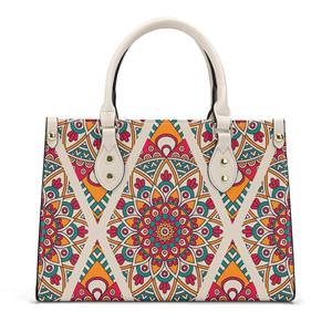 Sac à main en cuir PU beige motif Mandala Boho pour femme POD Dropship Personality Lady Tote Bag - Product Image 1