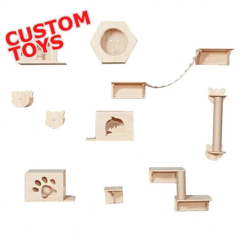 Factory Wholesale Wooden Luxury Modern Pet Cat Climbing Wall Cat Tree Furniture Toys