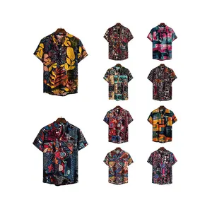 <span class=keywords><strong>Chemise</strong></span> à manches courtes en lin décontractée de style africain ethnique à fleurs, 10 couleurs - Product Image 1
