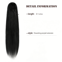 Queue de cheval synthétique de 22 pouces, lisse et bouclée, avec cordon de serrage, extension de cheveux à clipser pour femmes, style Yaki