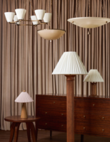 Lustre suspendu en laiton antique à 6 lumières avec abat-jour en tissu plissé blanc