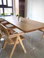 Table à manger suspendue en acrylique de style nordique, table basse en bois massif pour usage domestique, bureau simple en planches de pin blanc ciré