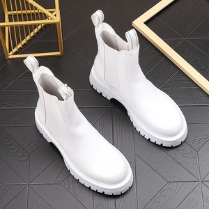 Stivali da <span class=keywords><strong>uomo</strong></span> <span class=keywords><strong>bianchi</strong></span> per stivali lunghi stile britannico a botte Chelsea in pelle alta alla moda con fondo spesso <span class=keywords><strong>stivaletti</strong></span> per la primavera - Product Image 1