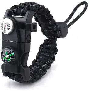 Survival 7 Core Bracelet Tactical Emergency Gear Kit with SOS LED Light Multi-tools Fire Starter Compass and Whistle