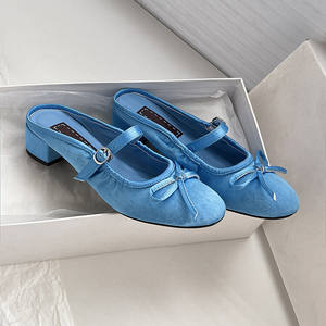 XINZI RAIN Logo Personalizzato Sandali Ballerine da Donna Carini con Punta Tonda in Raso di Seta Tacco a Blocco 4,5 cm Scarpe Mule da Balletto - Product Image 5