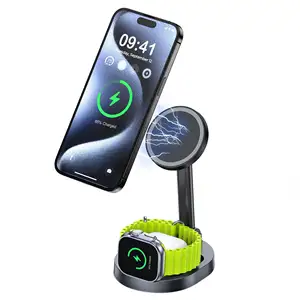 Newest 3 in 1 wireless magnetic phone holder Custom bracket Fast charging amount ABS metal adjustable compatible phone stand