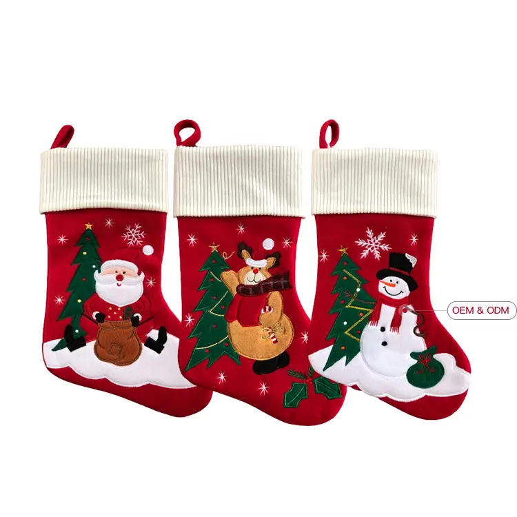 사용자 정의 개인 코듀로이 커프 스타킹 크리스마스 선물 가방 자수 산타 눈사람 크리스마스 스타킹