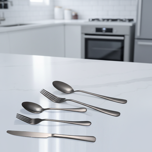 फैक्टरी थोक लक्जरी सोना/काला/गुलाब सोना/इंद्रधनुष प्लेटेड 24 पीसी फ्लैटवेयर स्टेनलेस स्टील कटलरी - Product Image 5