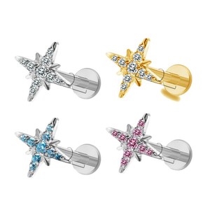 Boucles d'oreilles en titane en forme d'étoile avec zircons colorés, bijoux de mode unisexe ASTM F136 - Product Image 5