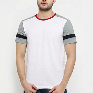 Camiseta de Manga Raglán Blanca para Hombre, con Ribete en Gris Marino, Cuello Redondo, Corte Regular, Informal, de Algodón Tejido, Color Sólido, con Logotipo Frontal - Product Image 1