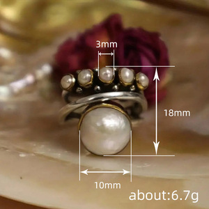 Anello da Cocktail Q471 per Donna con Perla Ovale e Pietra Naturale, Gioiello alla Moda, Idea Regalo - Product Image 4