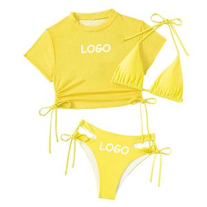 Traje de Baño Bikini de 3 Piezas con Tirantes Triangulares y Lazos Laterales para Mujer, con Logotipo Personalizado, Traje de Baño de Lujo para Fitness, Ropa de Playa, Fabricante de Trajes de Baño - Product Image 4