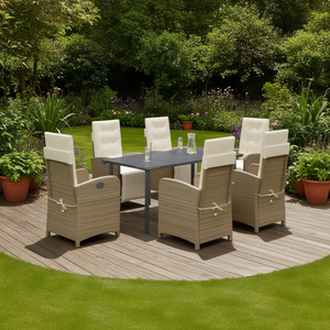 Set da Pranzo da Giardino in Rattan PE Beige per 6 Persone, Arredamento da Esterno in Stile Contemporaneo - Product Image 2