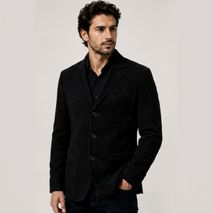 Chaqueta Blazer Gravs para Hombre, 100% Poliéster, Tejido de Velour, Cuello en V, Doble Botonadura, Resistente al Viento, Estilo Italiano, Casual y Formal, 140g, Liso - Product Image 1