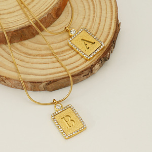 ZOGXIN Diamond Letter Necklace 18k Gold Plated Square Pendant With English Alphabet For Women Everyday Wear - Product Image 3