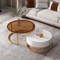 Ensemble de tables basses gigognes au design contemporain avec plateau en pierre frittée durable, structure en fer, hauteur réglable, gain de place, léger
