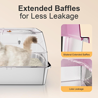 Bac à litière XL en acier inoxydable, entrée par le haut, pour grands chats, nettoyage facile, design anti-fuite, rose