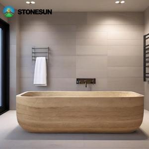 Vasche da Bagno Autoportanti in Travertino Naturale su Misura StoneSun, Vasche e Lavabi in Marmo e Travertino Prodotti in Turchia - Product Image 4