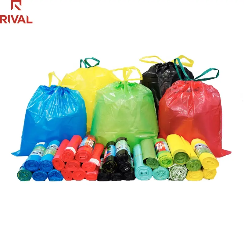 Rotoli di sacchetti della spazzatura biodegradabili resistenti con coulisse per la stampa del Logo personalizzato