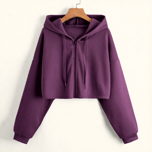 Sweat-shirt à capuche personnalisé imprimé pour femme, collection automne/hiver, haut court décontracté à manches longues en polyester/coton écoresponsable - Product Image 1