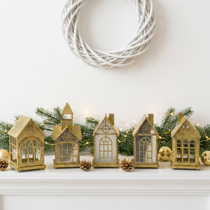 Lanternes porte-bougies en fer forgé en forme de maison, style antique, pour la décoration intérieure moderne, idéales pour Noël - Vente en gros - Product Image 1