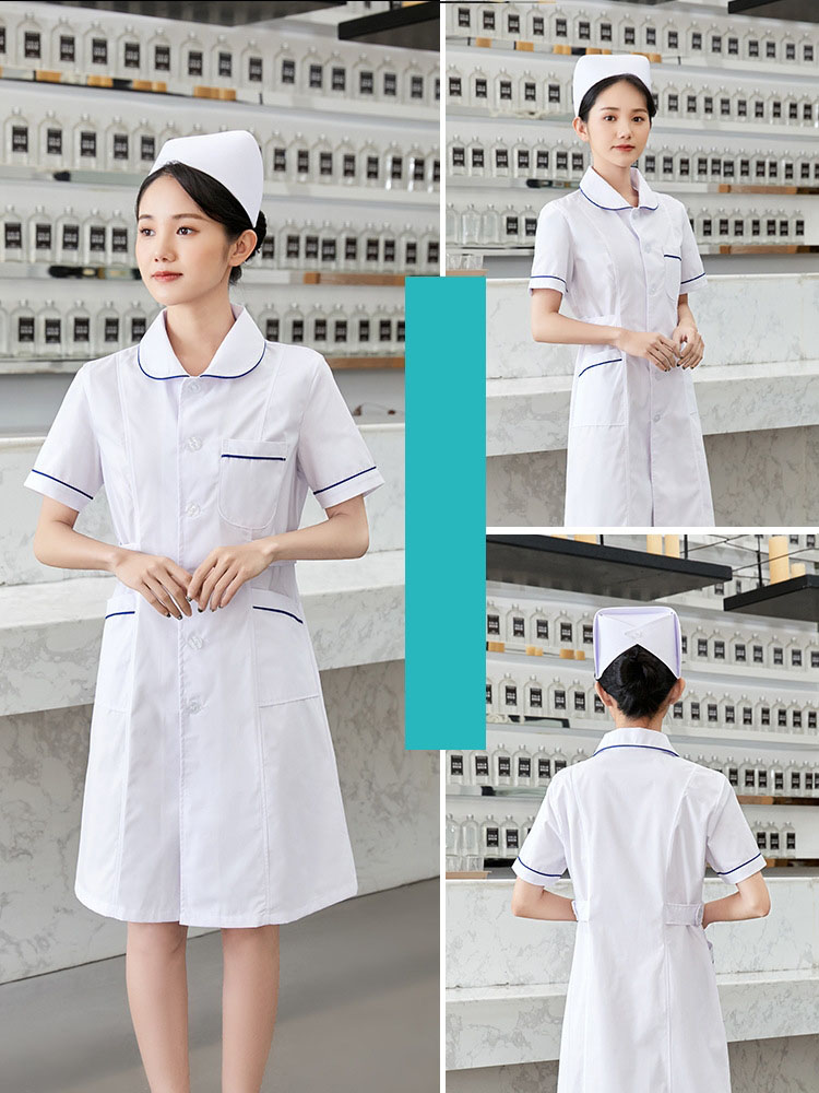 White Short Sleeve Doll Collar with Blue Edge