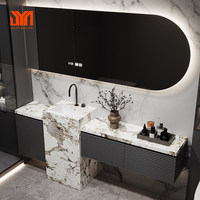 Meuble de salle de bain colonne avec lavabo intégré en dalle de roche pour cour extérieure