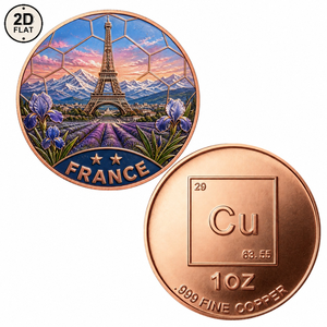 Pièce <span class=keywords><strong>de</strong></span> <span class=keywords><strong>monnaie</strong></span> en cuivre pur 999 <span class=keywords><strong>de</strong></span> 1 once, personnalisée en gros, motif paysage Champ <span class=keywords><strong>de</strong></span> lavande Tour Eiffel France, pièce commémorative <span class=keywords><strong>de</strong></span> collection S - Product Image 1