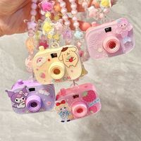 Collier de projection en plastique écologique pour enfants, bijoux perlés, pendentif caméra dessin animé mignon, jouet lumineux pour petites filles