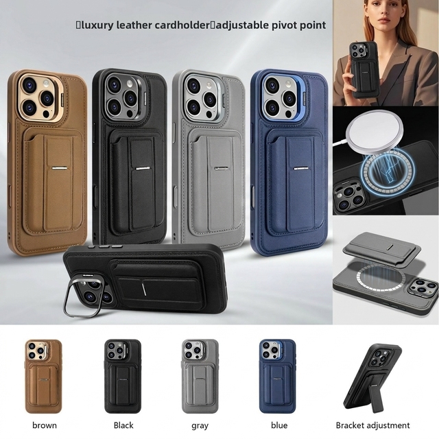 Pu Leather Magnetic Credit Card Holder Stand Holder Case Protective Faux Leather Cover for 16 Pro Max iPhone 15 Pro Phone Case