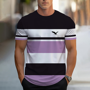 Camiseta de Hombre a Rayas con Estampado Digital, Camiseta de Verano Corta Informal, Estilo Urbano Versátil, Camiseta de Sublimación de Moda Masculina, Logotipo Personalizado - Product Image 3