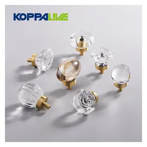 Koppalive Nordic Luxury Solid Brass Cabinet Pull armadio champagne Crystal bagno maniglia della porta in vetro maniglia del cassetto manopola