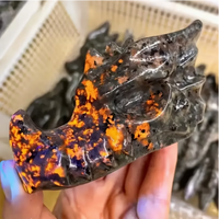 Sculpture de dragon en chrysocolle Yooperlite sculptée à la main, cristal réactif aux UV, pierre de flamme de haute qualité, décoration de guérison Reiki