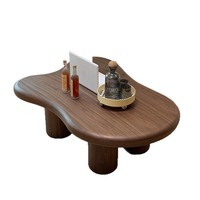 Table basse en bois massif multicouche en forme de nuage, style rétro vintage, forme unique, ton noyer, pour salon minimaliste