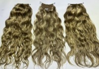 Queue de cheval blonde en gros, extension de cheveux humains, ondulation naturelle, cheveux Remy, double trame, en stock