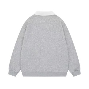 Áo nỉ ve áo phong cách Đại Học cho nam, thời trang đường phố, cổ chữ V ghép ba sọc tương phản với Áo thun huy hiệu thêu - Product Image 1