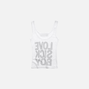 LOVE SICK BOY Camiseta sin mangas de primera calidad con ajuste ceñido al cuerpo, 100% tejido de punto, estilo urbano en blanco y negro - Product Image 4
