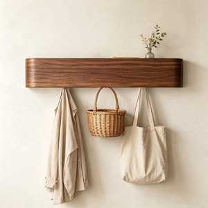 Modern Eco-Friendly Wooden Wall Coat Rack Entryway Peg <b>Hook</b> <b>Shelf</b> Brown Hanging Organizer Customizable Thickness for Living Room - Product Image 1
