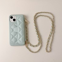 Étui de téléphone antichoc en similicuir litchi matelassé de qualité supérieure avec fentes pour cartes et cordon pour les séries 17 Pro Max 16 15 14