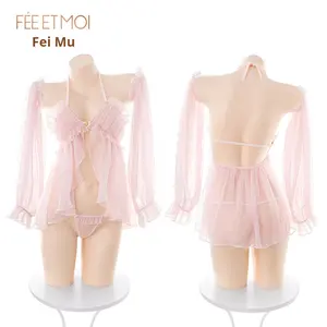 Chemise de nuit Sniper Gentle Lingerie sexy en mousseline de soie avec décoration en dentelle Tentation Look de princesse Poitrine nue Fesses - Product Image 5