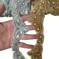 Dentelle brodée de perles et de strass de 5 cm de large, fabriquée à la machine, pour robe de mariée, voile, garniture de vêtement DIY